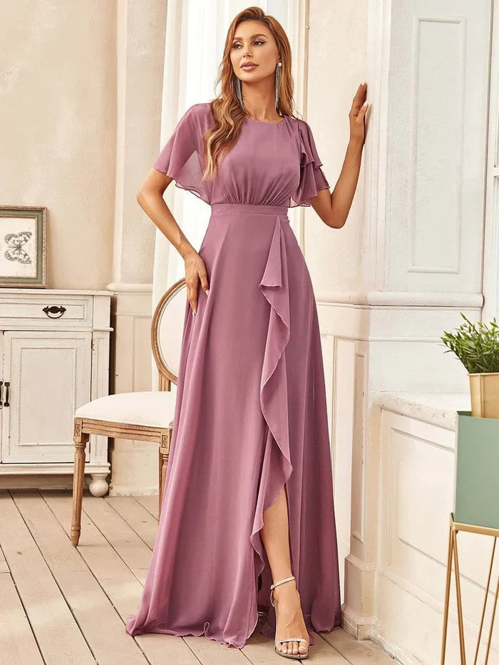 Aimishang Elegant Chiffon Layered Ruffle Sleeves Mother of the Bride Dress