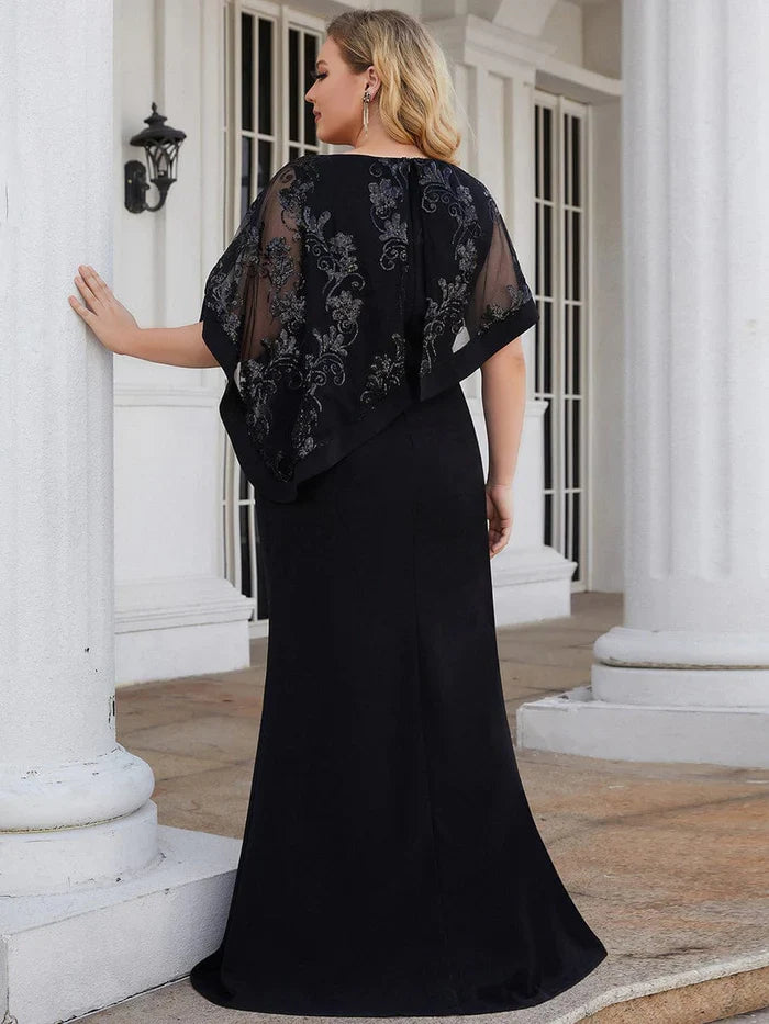 Aimishang Asymmetrical Cape Sequin Floor-Length Mother of the Bride Dresses