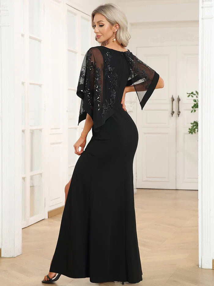 Aimishang Asymmetrical Cape Sequin Floor-Length Mother of the Bride Dresses