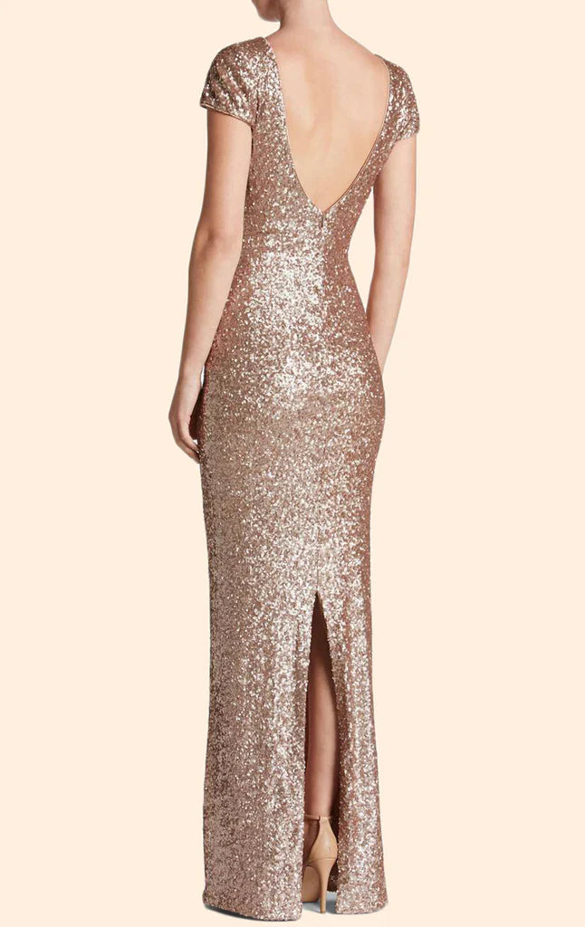 Simple Sleeves Sequin Long Bridesmaid Dress