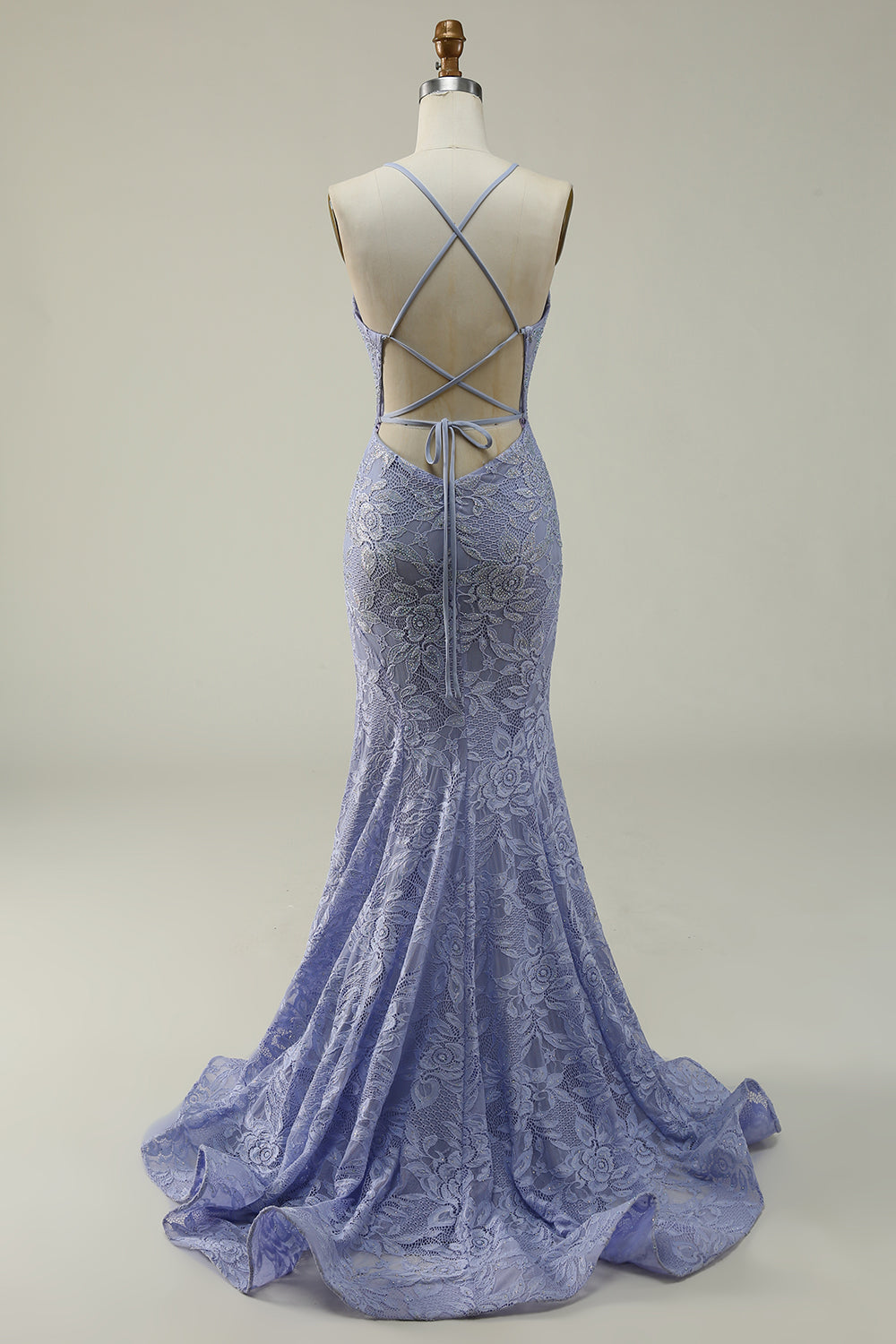 Halter Mermaid Purple Lace Long Prom Dress V-neck With Slit