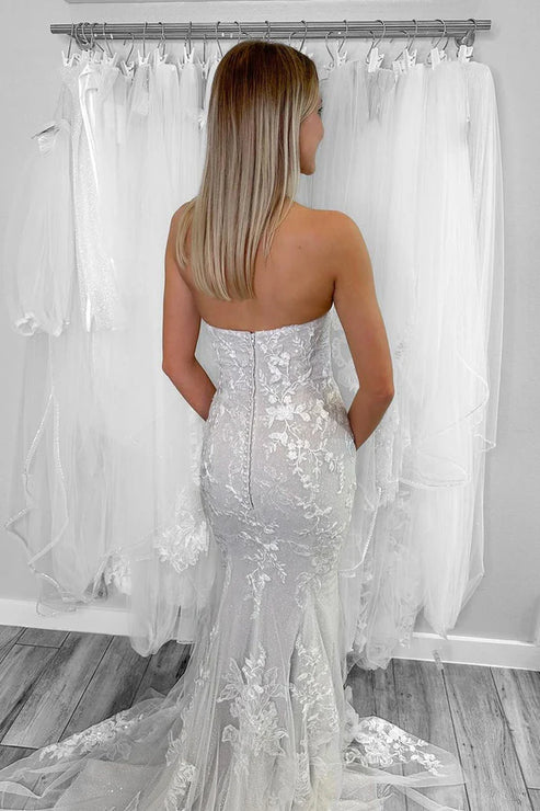 Mermaid Strapless Tulle Appliques Wedding Dresses Off Shoulder Beautiful