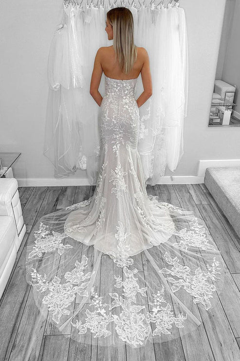 Mermaid Strapless Tulle Appliques Wedding Dresses Off Shoulder Beautiful