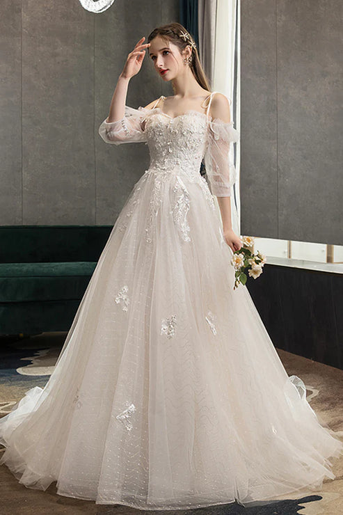 A-Line Lace Long Prom Dress Off the Shoulder Formal Evening Dress Wedding Dress