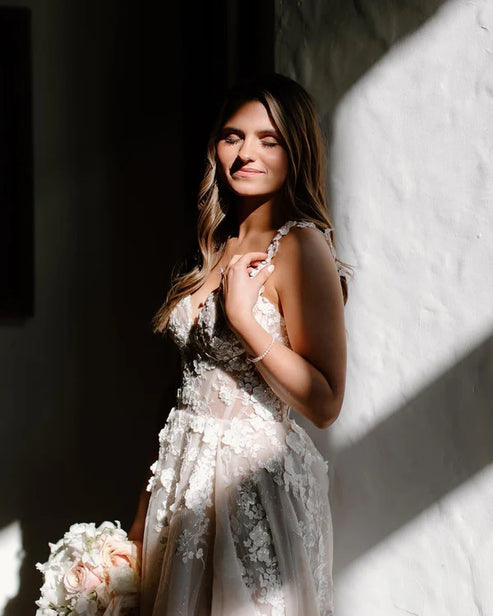 Fairy A Line Sweetheart Tulle Wedding Dresses with Appliques And Slit Beautiful