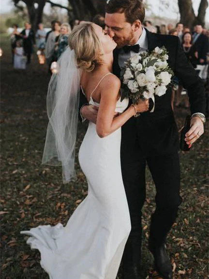 Simple Wedding Dresses Mermaid Spaghetti Straps Long Satin Bridal Gowns Elegant