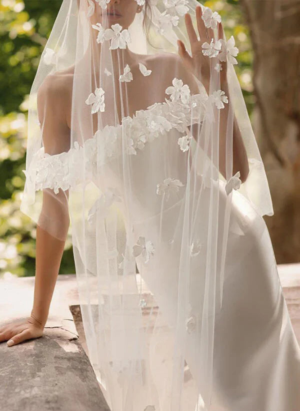 Off The Shoulder Satin Court Train Wedding Dress Trumpet/Mermaid With Appliques Lace With Flowers