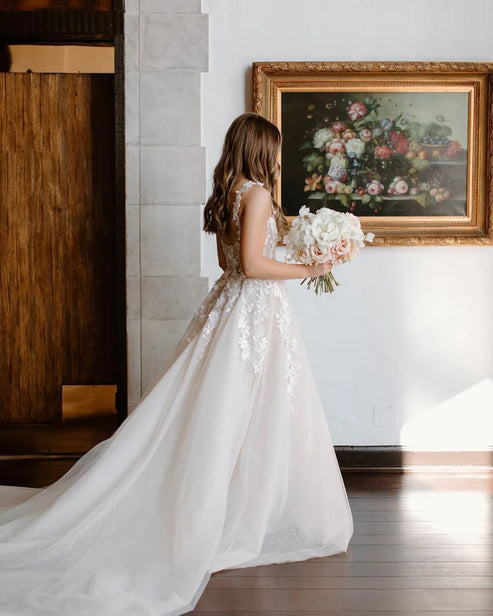 Fairy A Line Sweetheart Tulle Wedding Dresses with Appliques And Slit Beautiful