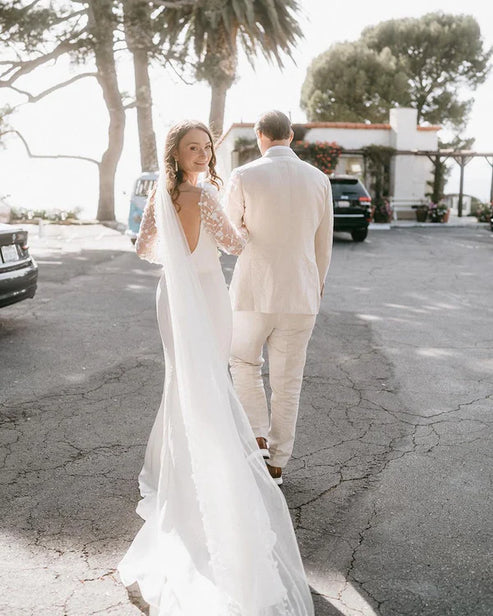 Fairy Mermaid Sweetheart Long Sleeves Satin Wedding Dresses with Appliques Beautiful