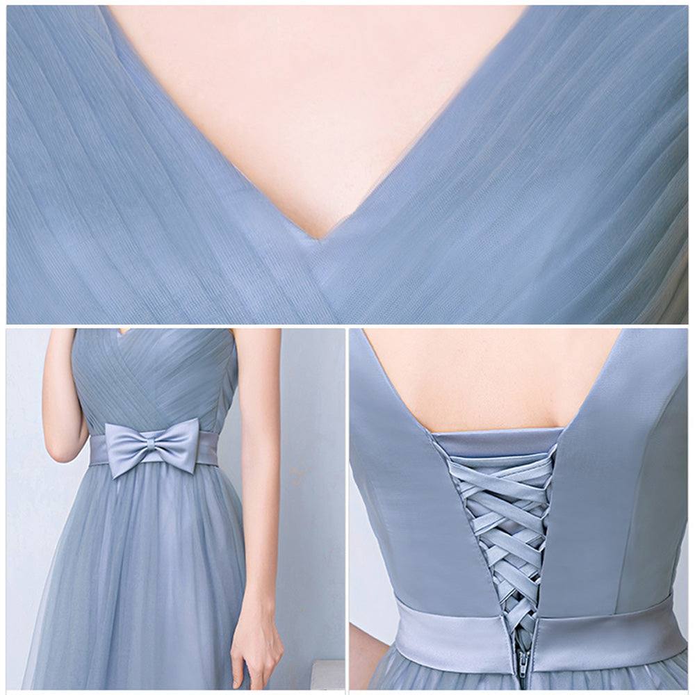 Double V Cut Pleated Bow Tie Bridesmaid Dress - RongMoon