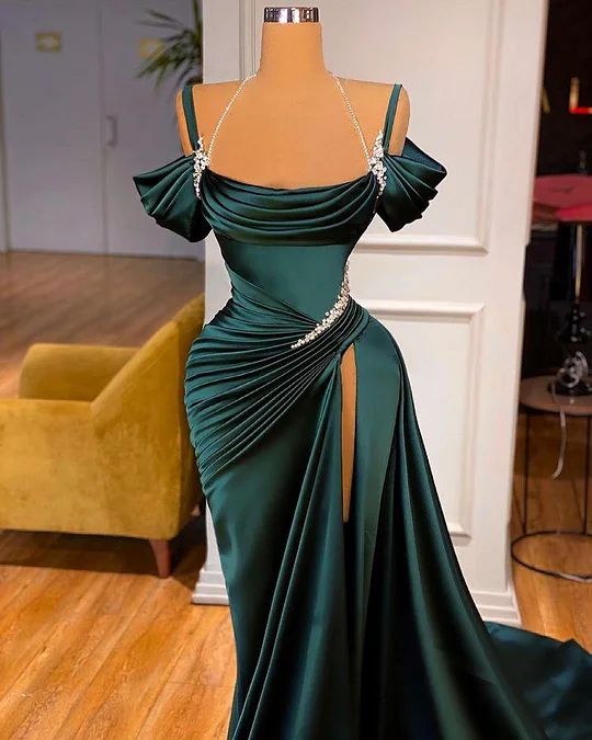 Mermaid Strapless Red Long Slit Prom Dress Evening Dresses P1092