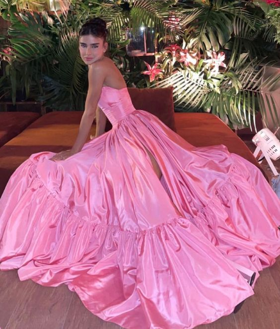Pink Leg Split Prom Dress Women Sexy Party Dresses P1152