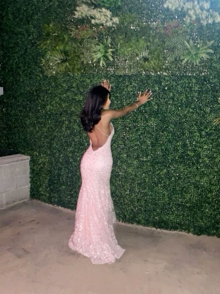 Elegant Mermaid Pink Lace Prom Dresses Formal Evening Dress P1143