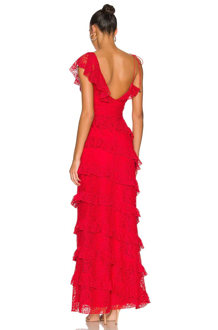 Sexy Sheath Lace Red Prom Dress Ruffles Party Dresses P1609