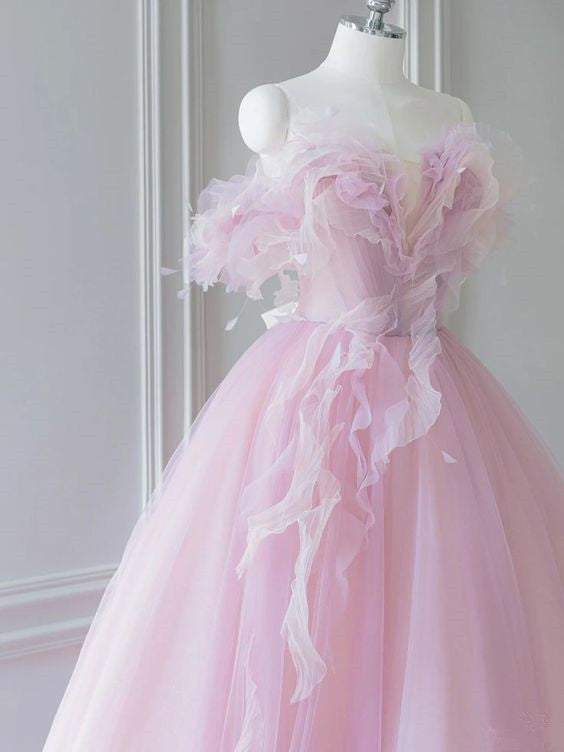 Fairy Ball Gown Off The Shoulder Tulle Prom Dresses Long Party Dress P1938