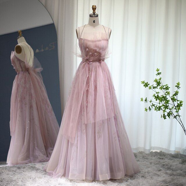 Spaghetti Straps Backless Formal Prom Dresses for Wedding Party P1942