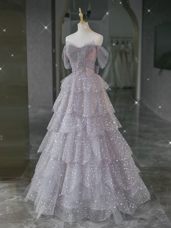 Ball Gown Off The Shoulder Tulle Prom Dresses Evening Dress P2032