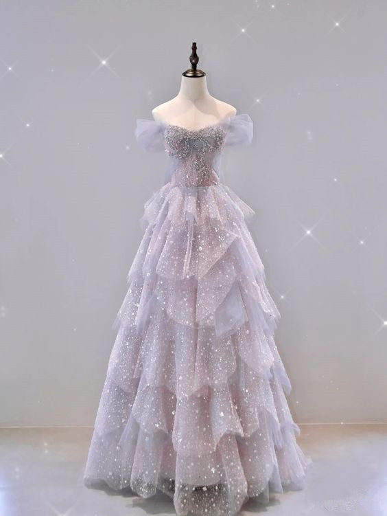 Ball Gown Off The Shoulder Tulle Prom Dresses Evening Dress P2032