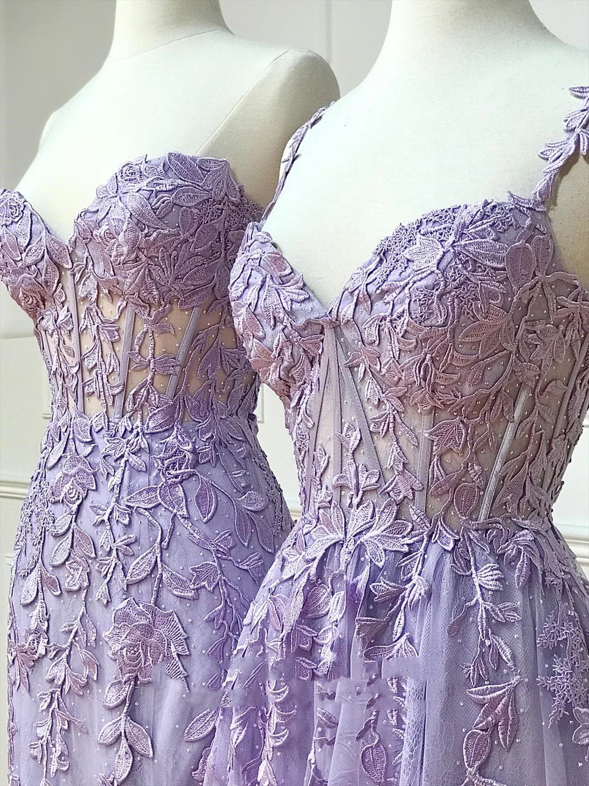 Simple Long Purple Lace Prom Dresses Evening Dress P2192