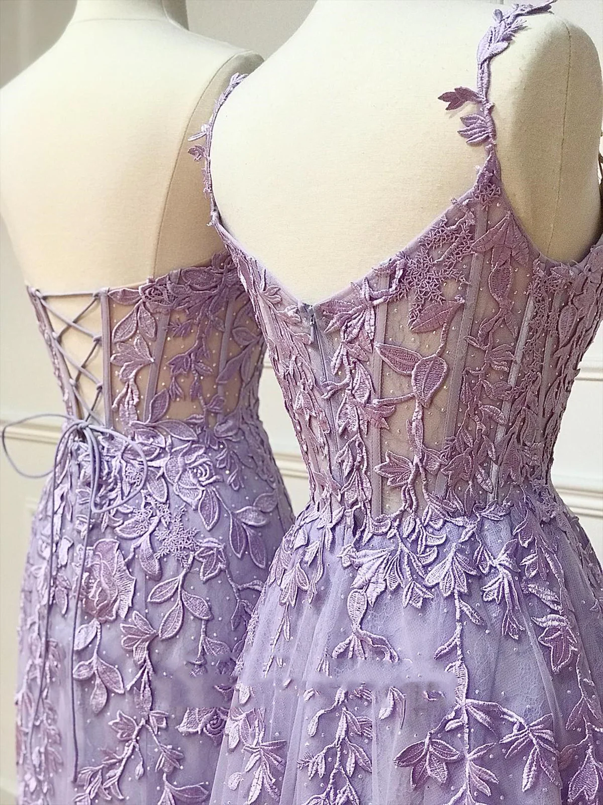 Simple Long Purple Lace Prom Dresses Evening Dress P2192