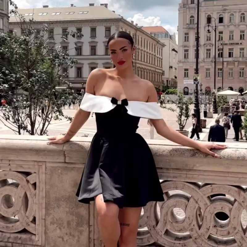 Sexy A line Off The Shoulder Black Short Homecoming Dress P2256