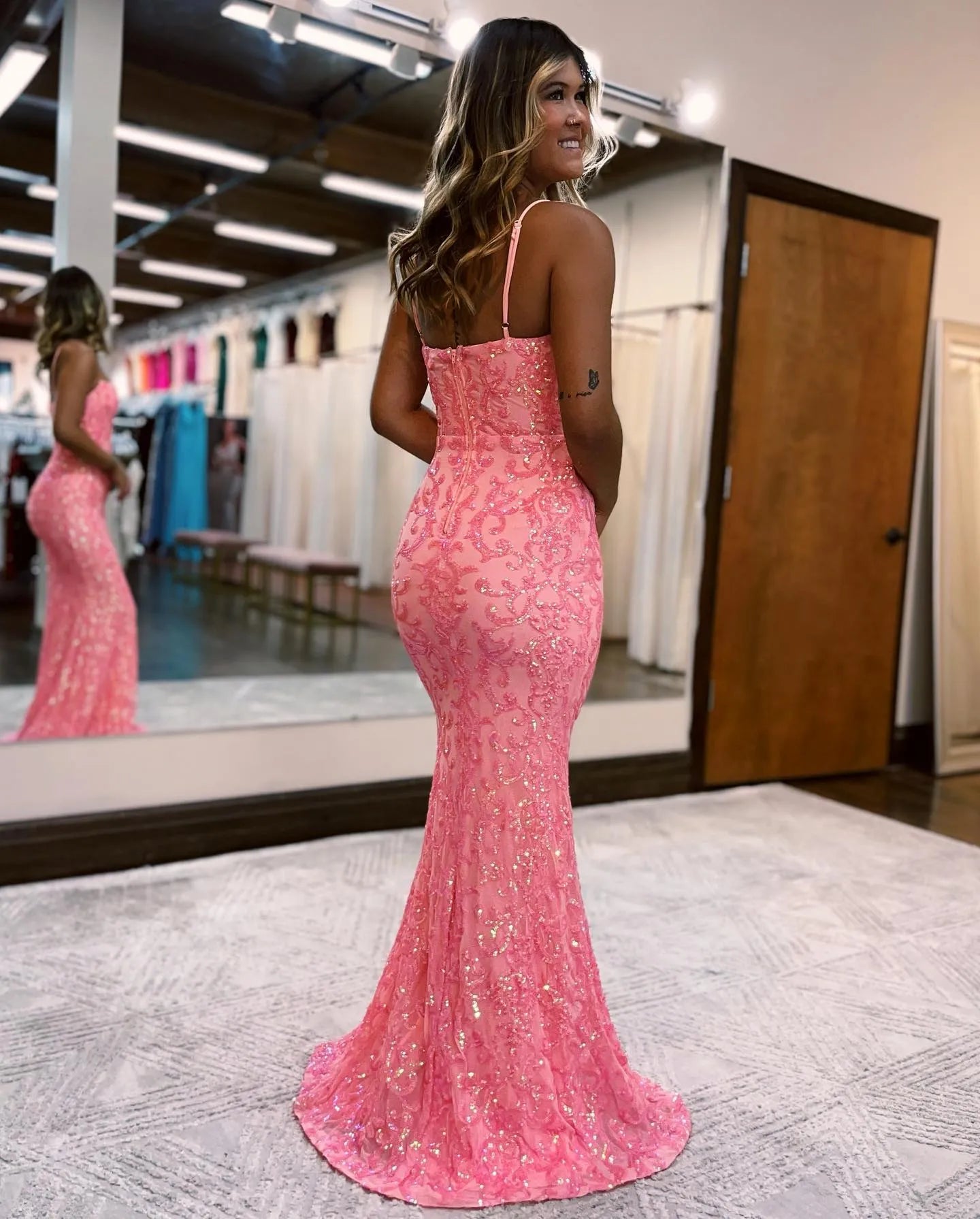 Spaghetti Straps Mermaid Prom Dress With Beading Sexy Sparkly