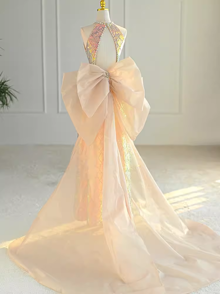Sparkle A line Scoop Neckline Sequin Gold Long Prom Dress P1370