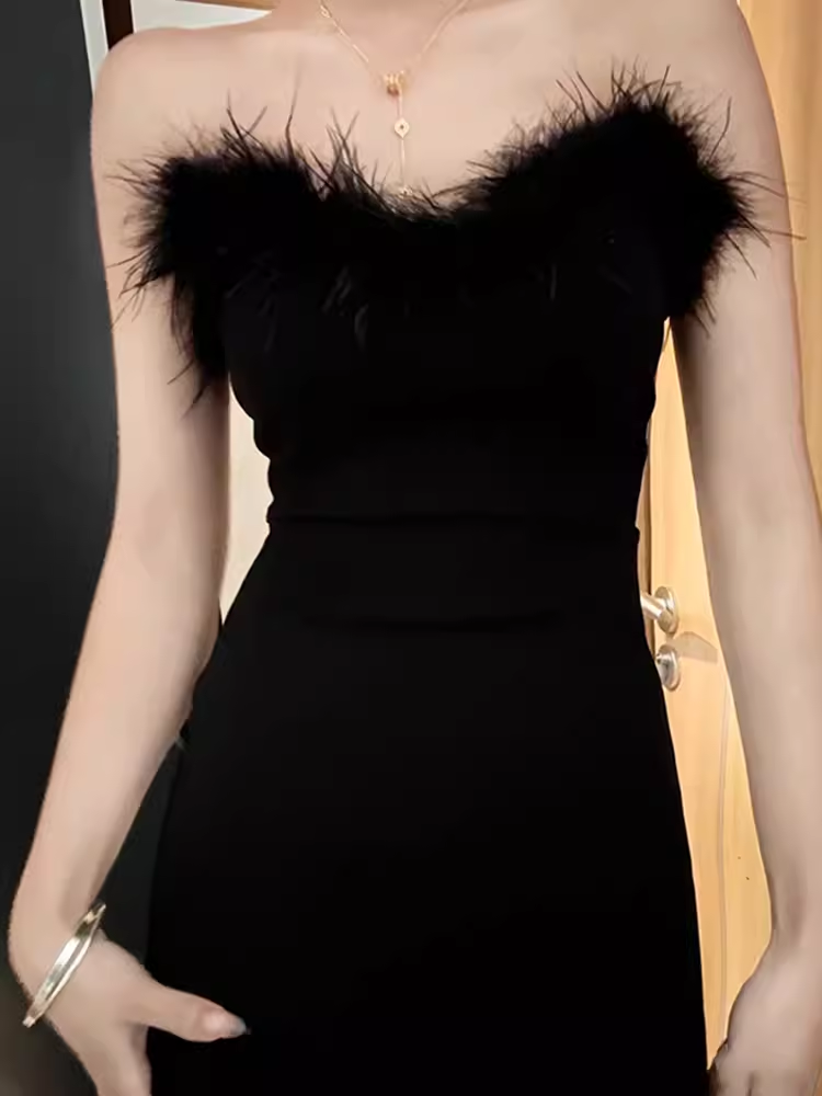 Mermaid Sweetheart Long Black Velvet Prom Dresses P1919