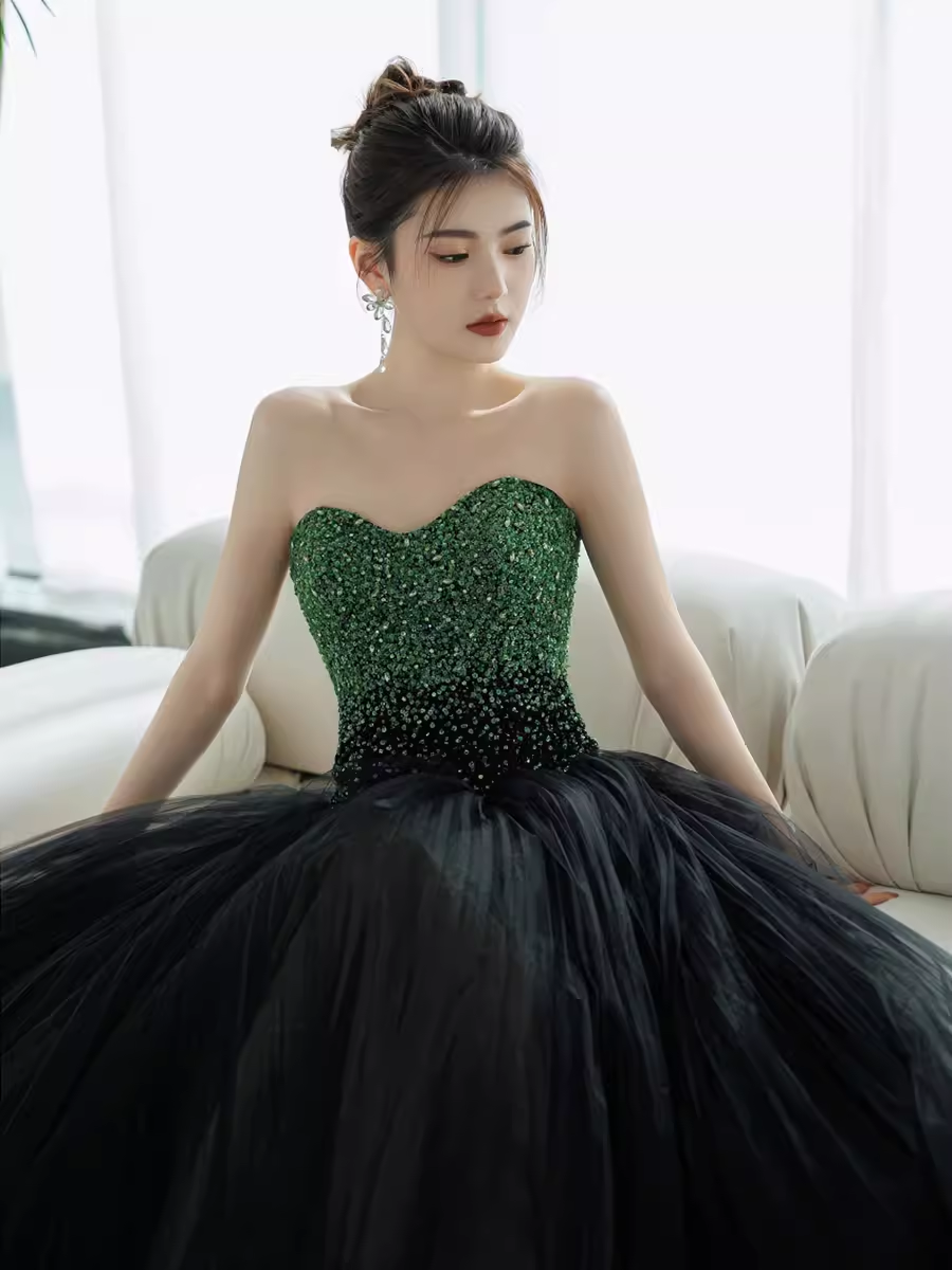Ball Gown Sweetheart Tulle Black Prom Dresses Evening Dress P1985