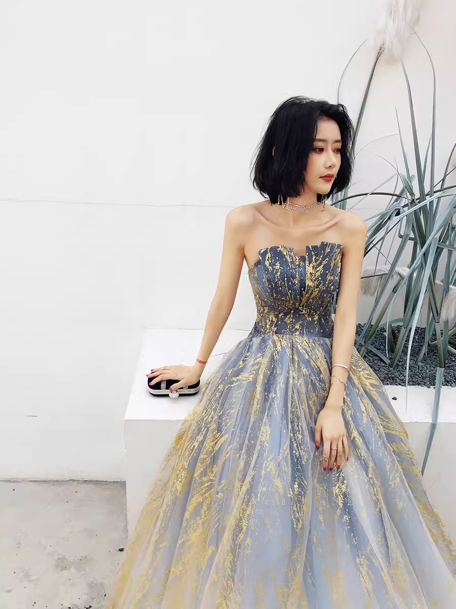 Ball Gown Strapless Sequin Prom Dresses Long Evening Dress P2024
