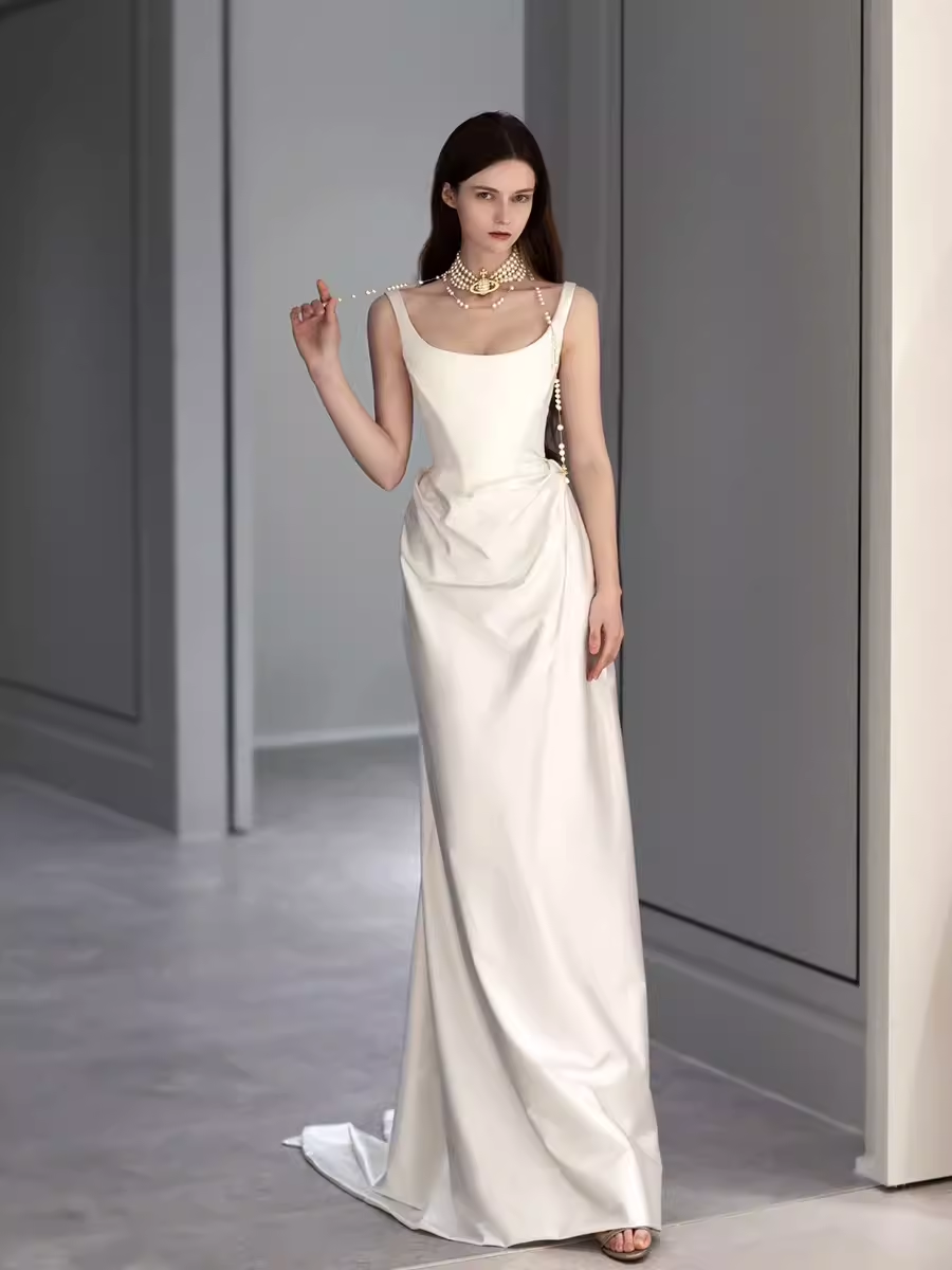 Simple Mermaid Off The Shoulder White Prom Dresses Evening Dress P2065