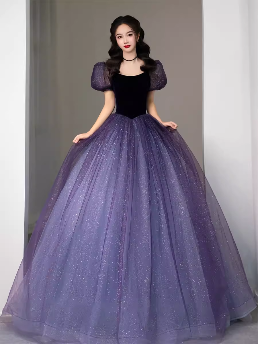 Simple A Line Grape Tulle Prom Dresses Evening Dress P2153