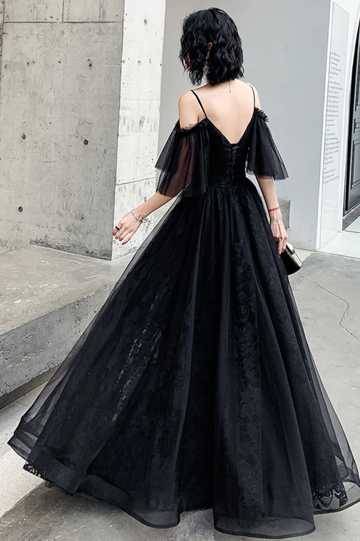 Beautiful Black Off the Shoulder Evening Dress Prom Dresses P2230