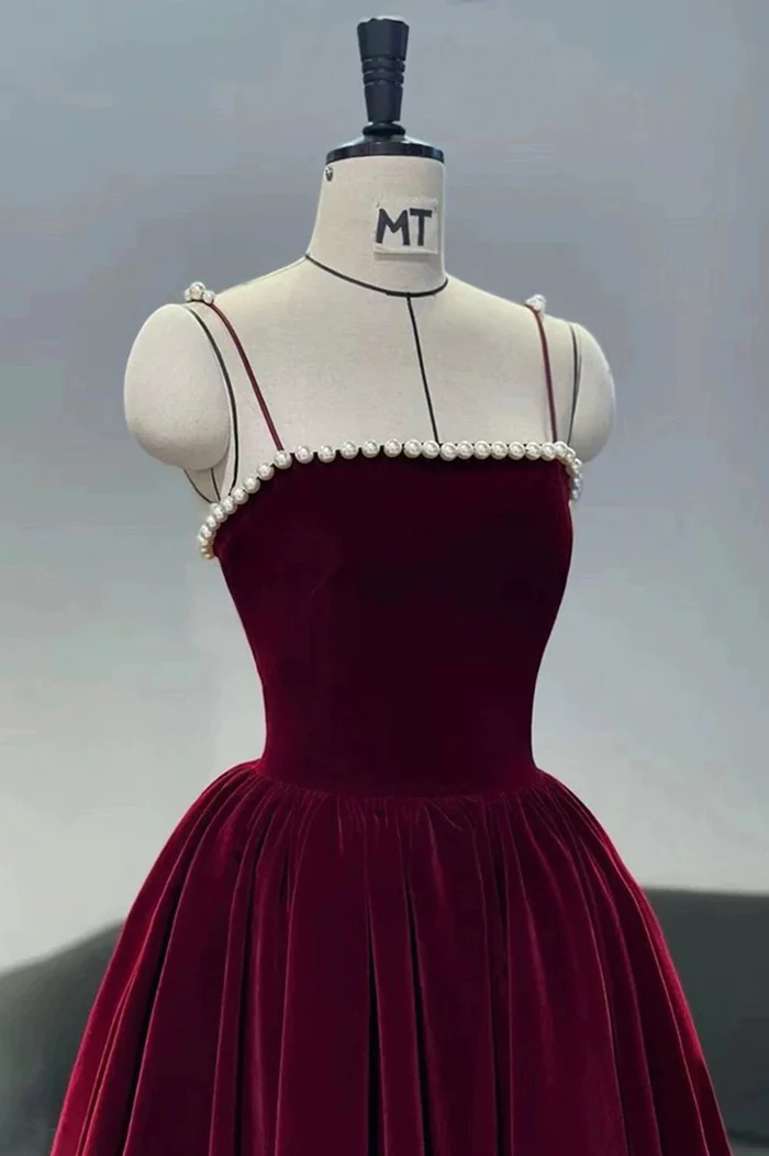 Cute Spaghetti Straps Velvet Prom Dress P2233