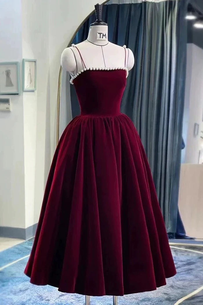 Cute Spaghetti Straps Velvet Prom Dress P2233