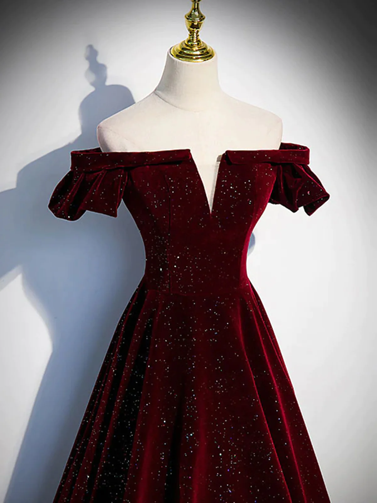 Shiny Off the Shoulder Burgundy Long Prom Dresses P2239