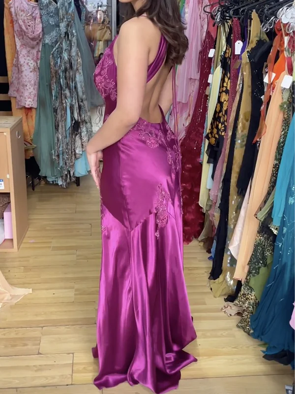 Beautiful A Line Spaghetti Straps Green Long Prom Dresses Backless Satin Evening Gowns P2314