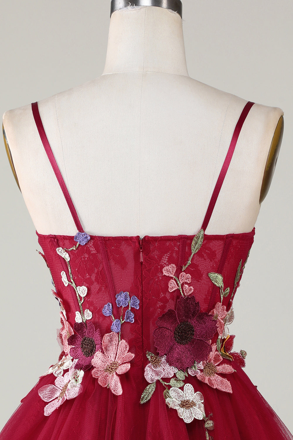3D Floral Spaghetti Strap A-Line Short Party Dress in Red
