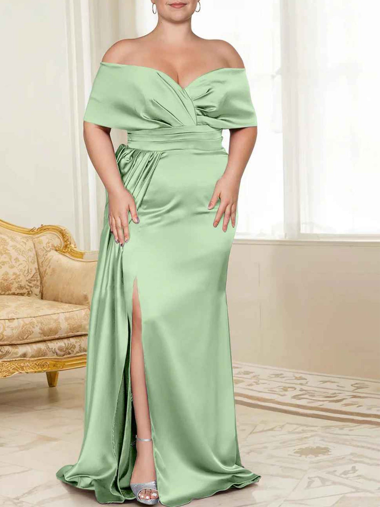 Speaker/Fishtail Off Shoulder Mother of the bride dress
