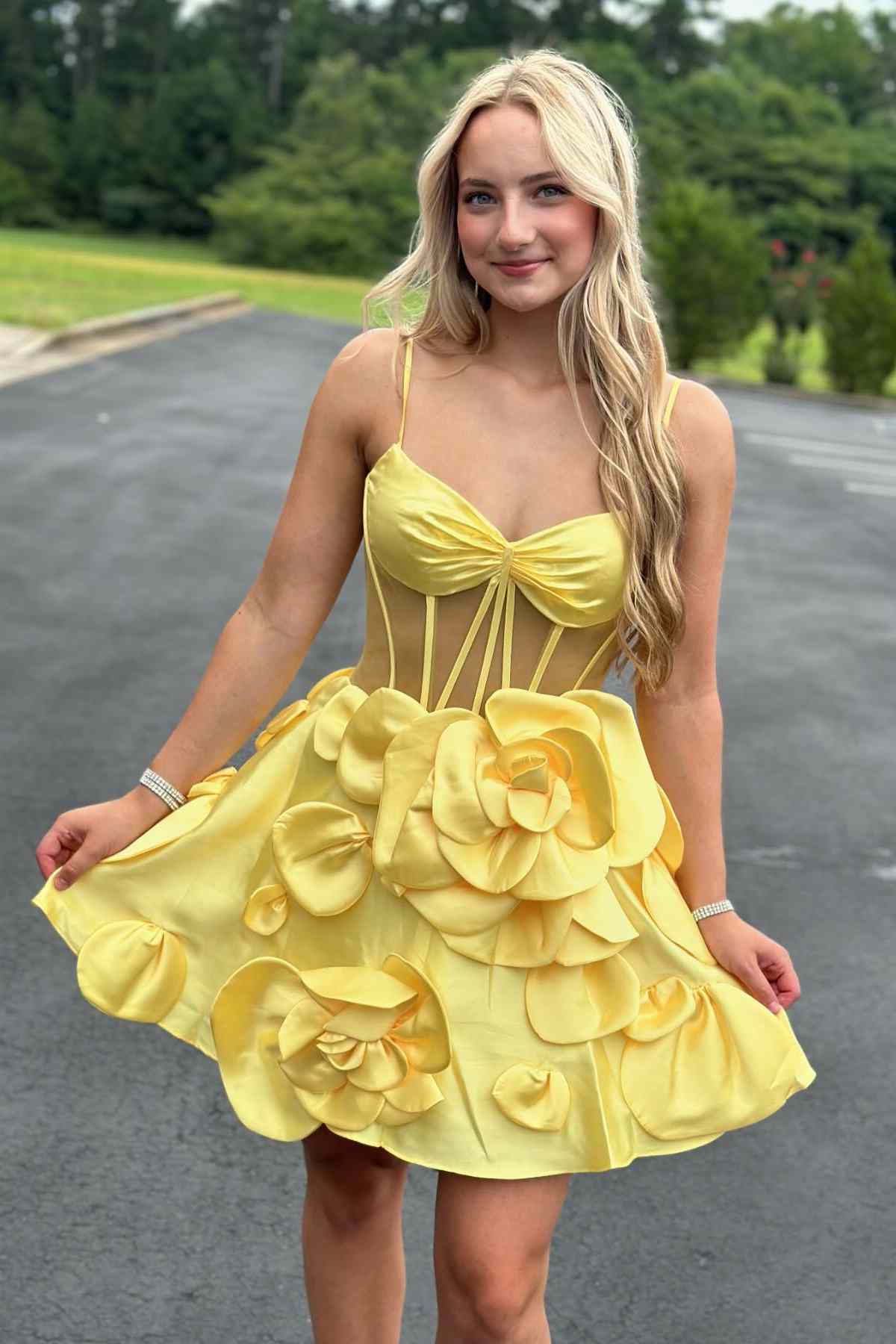 3D Flower Spaghetti Straps A Line Short Party Dress