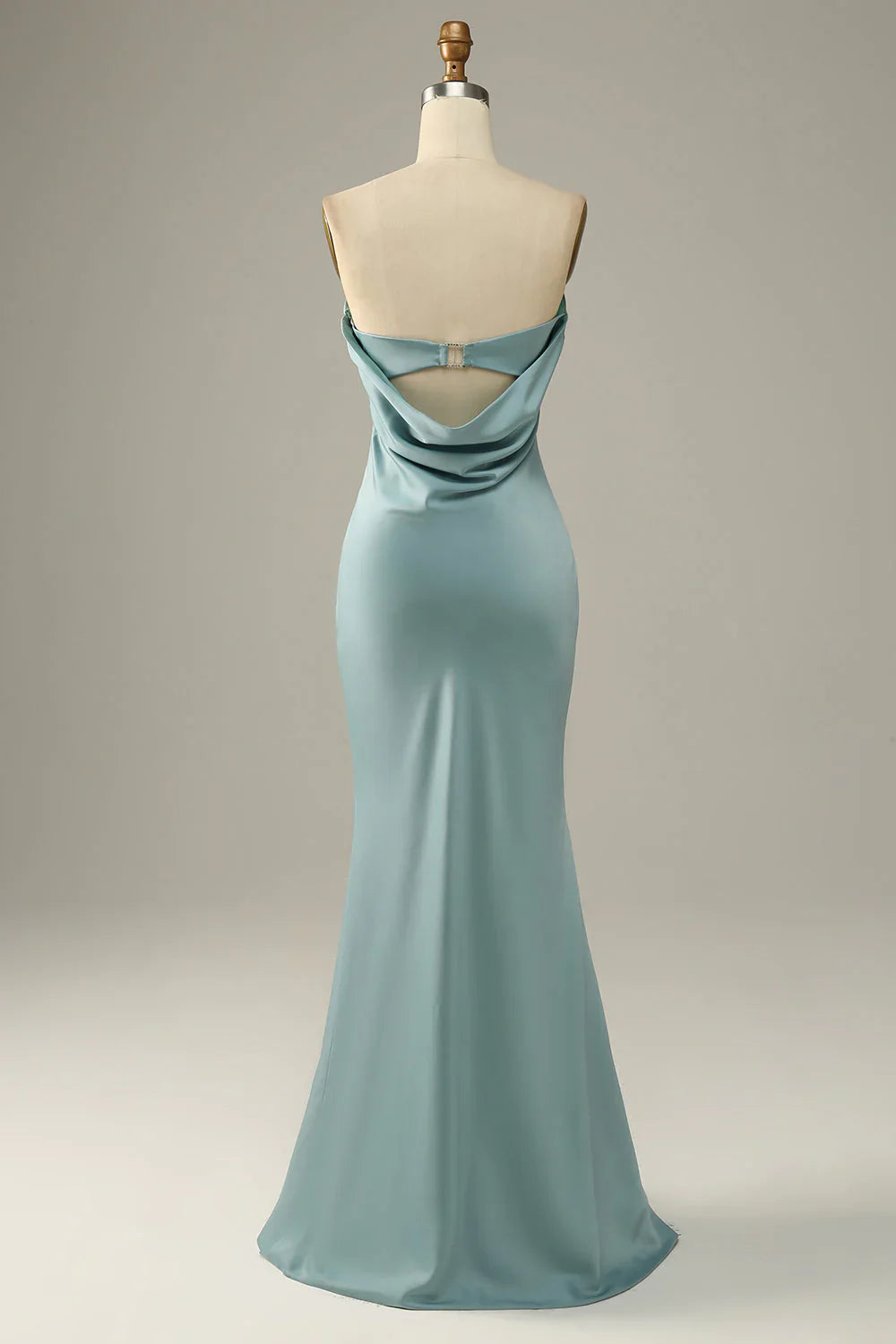 Grey blue satin fishtail bridesmaid dress