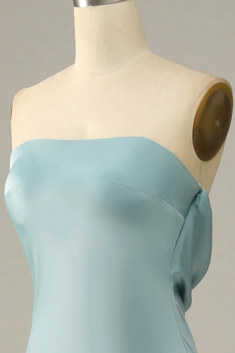 Grey blue satin fishtail bridesmaid dress
