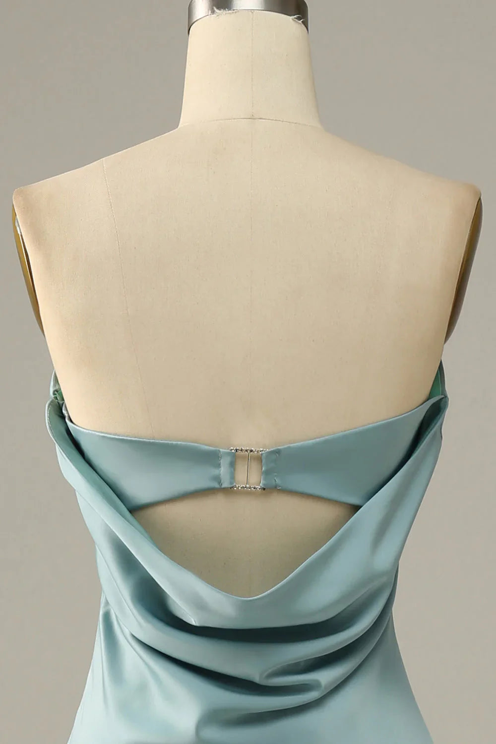 Grey blue satin fishtail bridesmaid dress