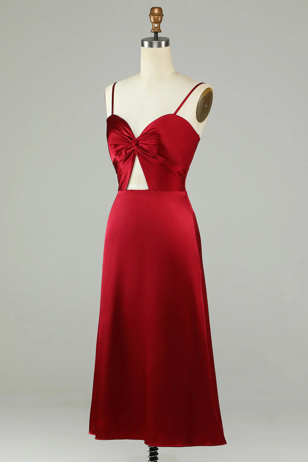 Hollow wine red thin shoulder strap bridesmaid dress