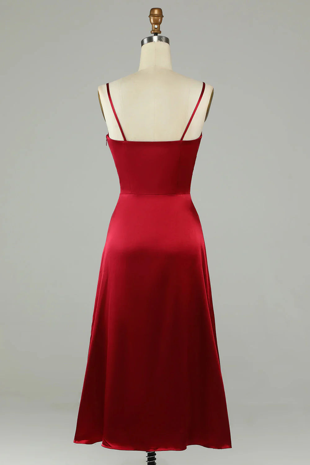Hollow wine red thin shoulder strap bridesmaid dress