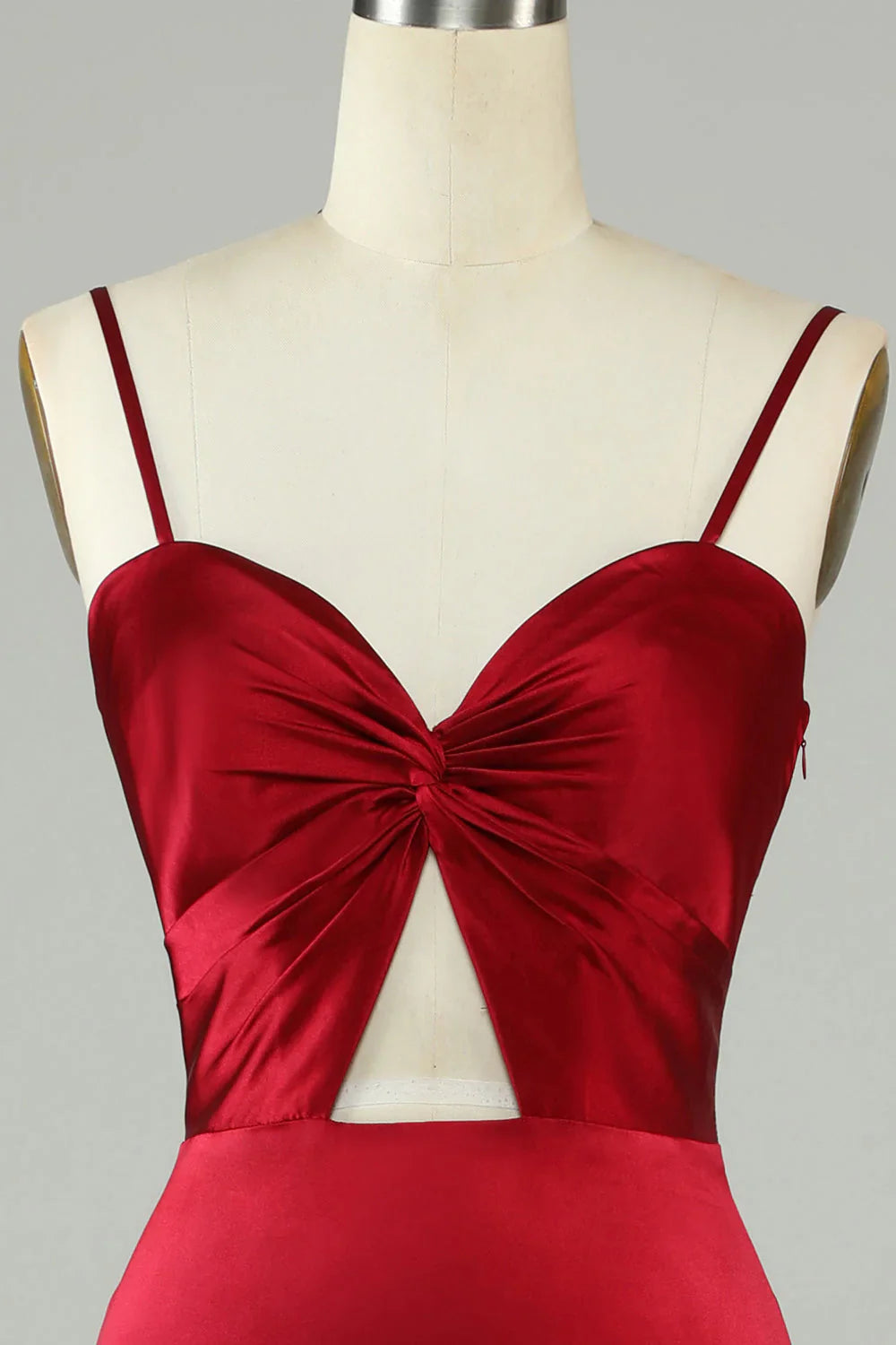 Hollow wine red thin shoulder strap bridesmaid dress