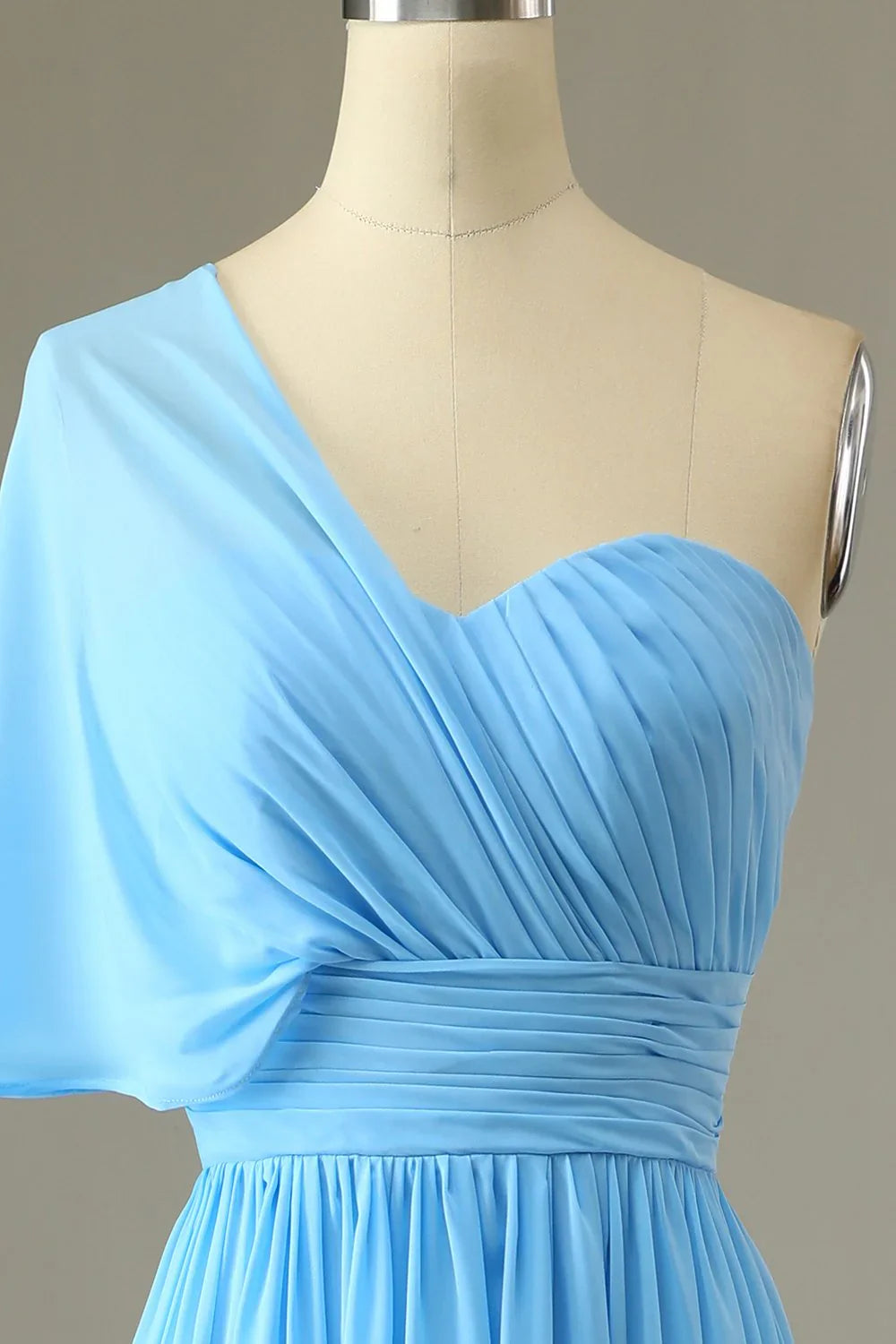 One shoulder blue bridesmaid dress