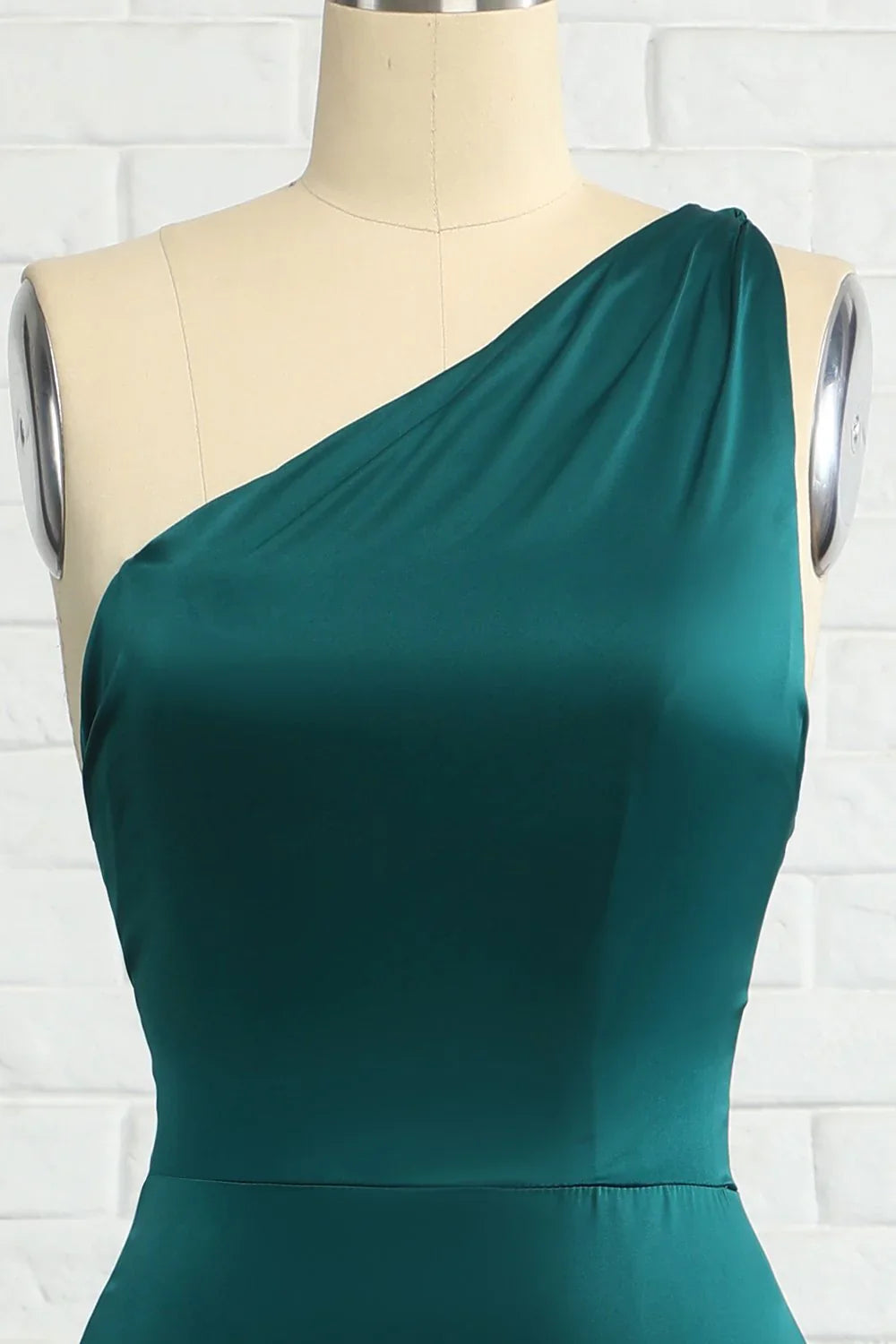 Fish tail one shoulder deep green long bridesmaid dress