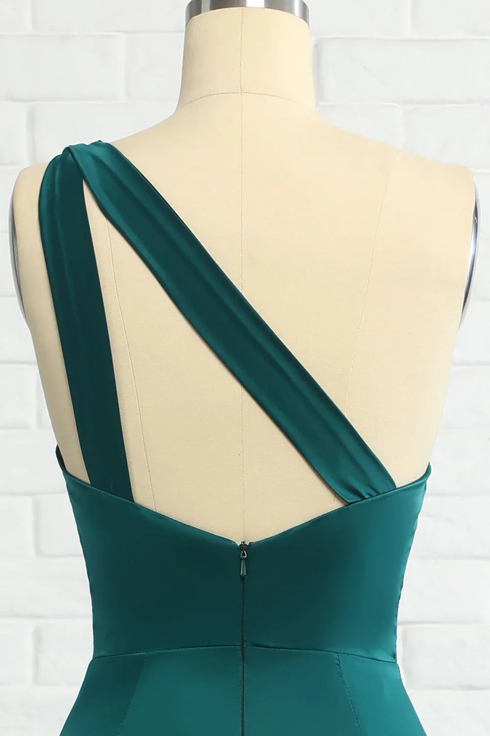 Fish tail one shoulder deep green long bridesmaid dress