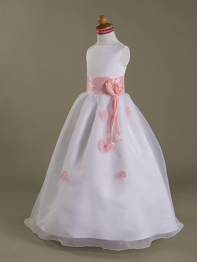 A-Line Sleeveless Bateau Neck Flower Girl Dresses with Organza Satin and Ruched Ruffles